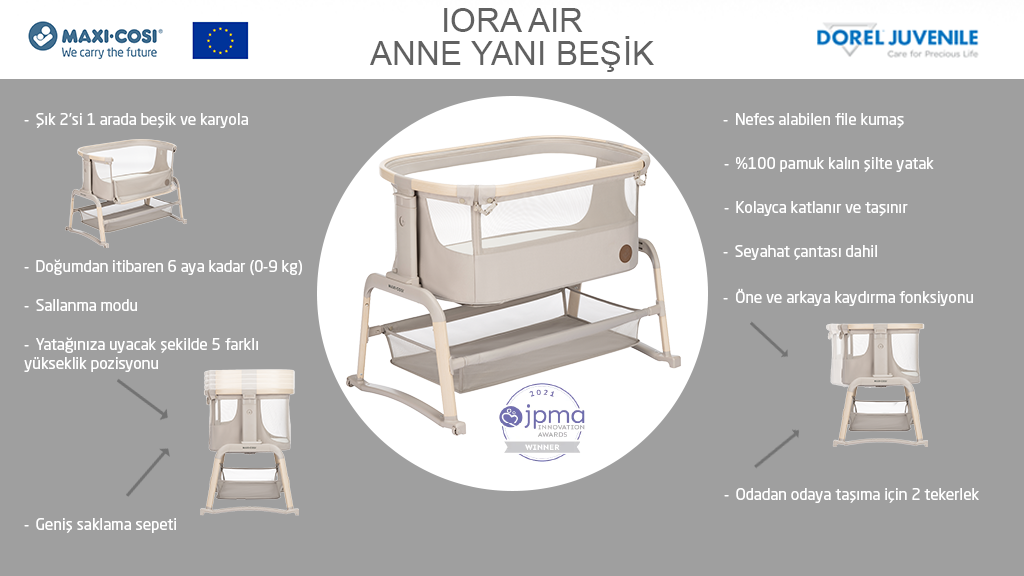 Maxi-Cosi Iora Air Sallanabilen Ahşap Görünümlü Anne Yanı Beşik Beyond